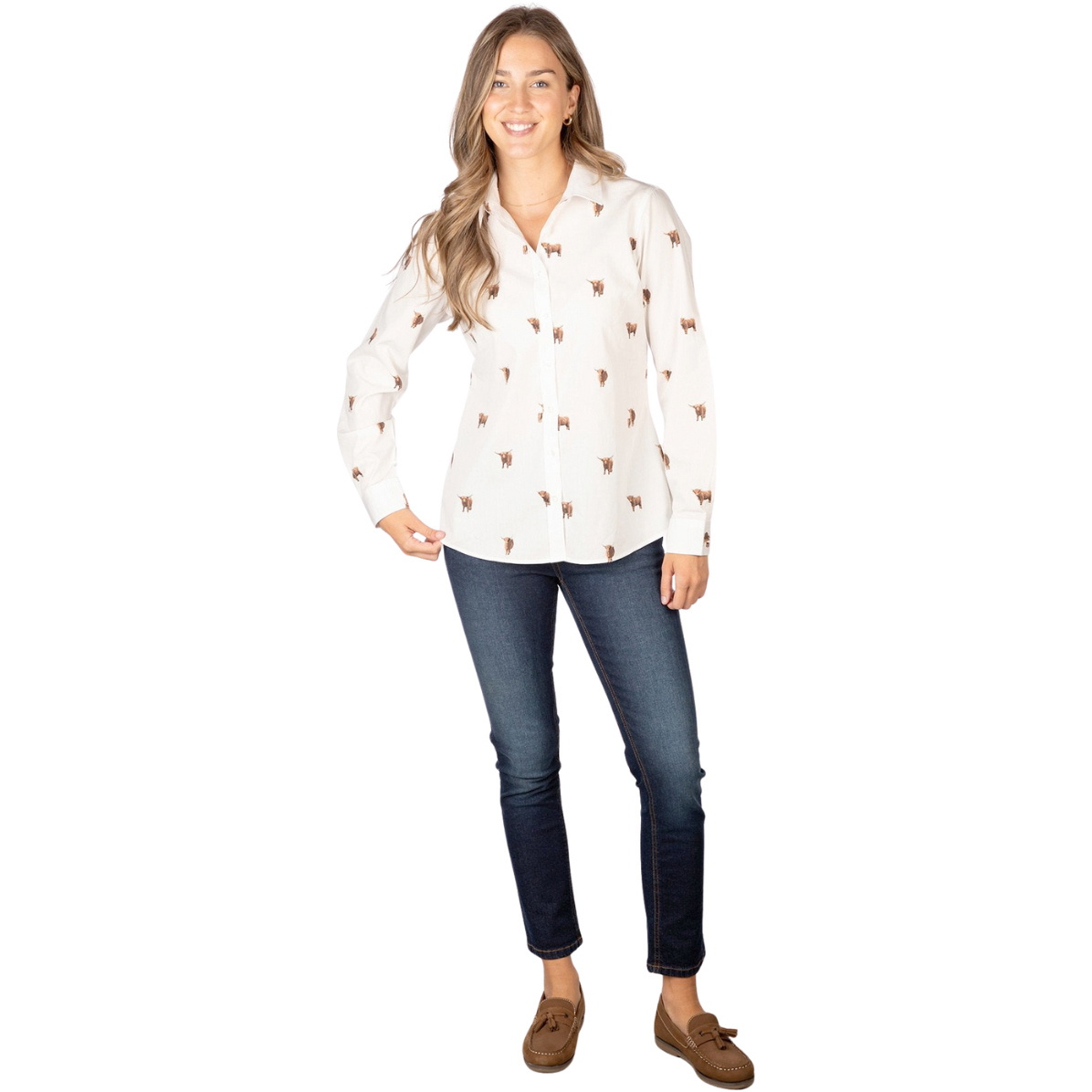 2025 Rydale Womens Wistow II Printed Country Cotton Shirt 407165 - Highland Cow